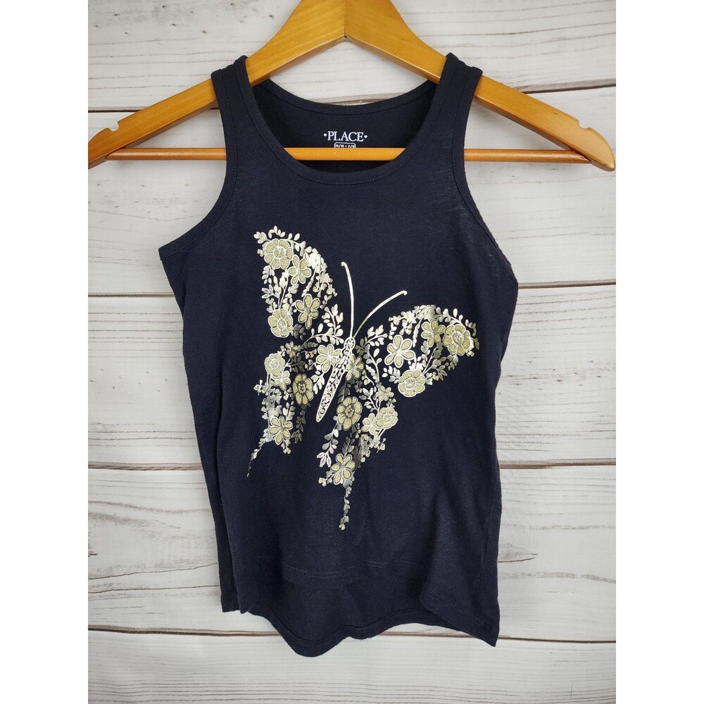 Children's Place Black Gold Butterfly Tank Top 7/8 Medium